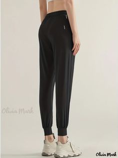 Olivia Mark - Solid Quick Dry Drawstring Jogger Pants, Loose Breathable Yoga Fitness Exercise Training Trouse, Women's Sweatpants Ankle-length Pants With Elastic Side Panels, Stretch Pants With Elastic Cuffs, Stretch Ankle Pants With Elastic Cuffs, Stretch Ankle-length Pants With Elastic Cuffs, Stretch Joggers With Elastic Cuffs, Stretch Pants With Elastic Cuffs In Solid Color, Versatile Stretch Bottoms With Elastic Cuffs, Elastic Loungewear Bottoms, Stretch Pull-on Harem Pants For Loungewear