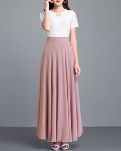 * A high-end maxi skirt with wide hem, very cool. * Made of quality pearl chiffon, very smooth and comfortable. * Fixed waist with invisible zipper. * Can custom make waist size and skirt length. * Material: 100 % polyester * Size: True to US size, US 0-US 20 are available, you can let us know your usual size and height in your order. * Shipping: Free shipping Processing time : 5-7 Business days Delivery time : 7-20 Business days Tracking number available If you need rush order or expedited ship Feminine Long Skirt In Solid Color, Elegant Wide Leg Maxi Skirt For Spring, Chic A-line Flowy Maxi Dress, Elegant Pink Flared Maxi Skirt, Feminine Solid Color Long Skirt, Feminine Fitted Flared Maxi Skirt, Feminine Solid Color Lined Maxi Skirt, Elegant Maxi Skirt For Spring, Feminine Long Maxi Skirt For Evening