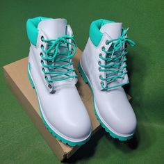 Brand New With Box Custom Boots Fashion Trendy White Boots With Rubber Sole, White Casual Boots With Rubber Sole, Casual White Boots With Rubber Sole, White Ankle Boots For Outdoor, White Lace-up Boots With Rubber Sole, White High-top Boots For Outdoor, White Ankle-high Boots With Rubber Sole, Trendy White Boots For Outdoor, Trendy White Outdoor Boots