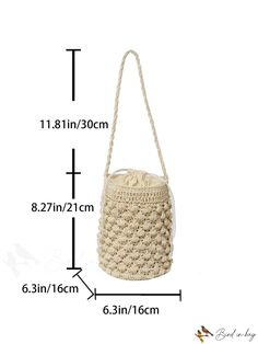 BirdinBag - Compact Drawstring Straw Bag with Minimalist Design Beige Crochet Bucket Bag With Phone Holder, Beige Crochet Bucket Bag With Phone Pocket, Cream Crochet Bucket Bag With Adjustable Strap, Adjustable Cream Bag For Everyday Use, Chic Bags With Long Adjustable Strap, Chic Adjustable Long Strap Bags, Casual Adjustable Pouch Bag, Beige Bag, Word Wrap