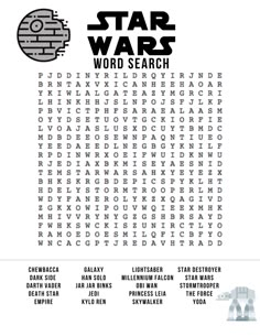 the star wars word search is shown in black and white