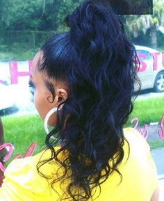 High Wavy Ponytail Black Women, Wet Hairstyles, Weave Ponytail, Wavy Ponytail, Curly Ponytail, Hair Ponytail Styles, Sleek Ponytail