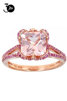 Bella Luce �� Esotica��� morganite simulant and lab created pink sapphire 2.63ctw square and round, Eterno��� 18k rose over sterling silver ring. Measures approximately 0.81"L x 0.38"W and is not sizeable. Pink Jewelry Box, Pink Accessories, Cute Rings, Morganite, Pink Sapphire, 18k Rose Gold, Sterling Silver Ring, Silver Ring, Sterling Silver Rings