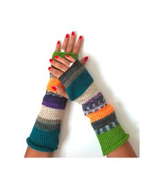 Limited edition means that the product is made in only one piece and can not be repeated. ♥ Material This unique wool arm warmers are handmade with 25% wool and the rest is acrylic.  During the cold winter these  colorful gloves will bring you joy. They are made in fashionable way so that you stand out from the crowd. ♥ Washing They should be washed in cold water.  ♥ Gift Perfect as gift as well for Christmas or birthday or any other occasion.  ♥ Shipping Processing of order is 1-3 working days. Multicolor Knitted Leg Warmers For Fall, Fitted Multicolor Leg Warmers For Winter, Cozy Knitted Multicolor Leg Warmers, Multicolor Knitted Leg Warmers For Winter, Cozy Multicolor Knitted Leg Warmers, Handmade One Size Leg Warmers For Winter, One Size Green Leg Warmers For Winter, Green One Size Leg Warmers For Winter, Winter Thick Hand Knitted Leg Warmers