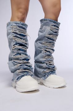 Diy Ripped Jeans, Leather And Denim, Denim Sneakers, Azalea Wang, Ripped Jeans, Sneaker Boots, Distressed Denim, Faux Suede, Rubber Sole