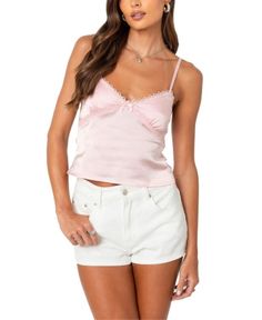 Edikted Imani Satin Tank Top Feminine Sleeveless Satin Tank Top, Trendy Pink Satin Top, Pink Satin Summer Camisole, Feminine Satin Cami Top, Edikted Tops, Feminine Pink Satin Top, Pink Satin Top, Satin Tank Top, Satin Top