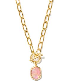 From Kendra Scott&#x2C; this necklace features:Chain necklaceToggle closure14K gold or rhodium over brass metalApprox. 18'' chain&#x2C; 0.83'' L X 0.51'' W pendantImported. Gold-tone Brass Toggle Necklace With Adjustable Chain, Necklace Stack, Pink Iridescent, Gold Link, Link Chain Necklace, Accessories Jewelry Necklace, Brass Material, Chain Link Necklace, Chain Pendants