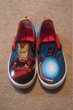 Iron Man painted shoes Vans Art, Marvel Shoes, All White Shoes, Custom Vans Shoes, Painted Shoes Diy, Painting Shoes, Cute Vans, Painted Canvas Shoes, Diy Sneakers