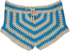 A beautiful pair of handmade sky blue and natural-color beige fiber crochet shorts, a one-of-a-kind piece with a drawstring waist for comfort.  This is a very unique piece of shorts, a great one for standing out with a unique look and color pattern. #tlb #CrochetClothing #JuniorPetite #Misses #beachwrap #CrochetShorts Blue Bohemian Shorts For Beach, Blue Bohemian Shorts For The Beach, Bohemian Blue Shorts For Beach, Bohemian Blue Shorts For The Beach, Bohemian Beige Shorts For Beach, Crochet Short Beach Bottoms, Light Blue Beach Shorts For Beach Season, Light Blue Summer Beach Shorts, Crochet Short Beachwear Bottoms