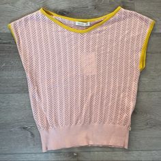 This Is A Lightweight Knit In A Ballet Pink, Featuring Bright Yellow Lining. Easy To Throw On And Go. Brand New With Tags! Bought In Antwerp, From A Sustainable Belgian Fashion Brand. Great For Spring And Summer. Crochet Cottage-Core Pastel Girly Preppy Clueless Sweater Knit Vest Easy Feminine Tennis Ballet Balletcore Yellow Knitted Crew Neck Top, Yellow Knitted Cotton Top, Spring Yellow Knit Sweater, Casual Yellow Pointelle Knit Sweater, Yellow Knit Sweater For Spring, Trendy Yellow Knit Top, Casual Yellow Knitted Top, Casual Yellow Knit Sweater, Yellow Pointelle Knit Top