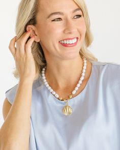 Our Marbella Pearl Necklace is the epitome of classy and timeless style. Connected to the pendant by our signature Bentley Beads, freshwater pearls give this piece an heirloom feel. Wear it as an accessory to your beachside ensemble with our Marbella Studs or as the perfect piece to complement your happy hour mini dress. Mini Dres, Hand Painted Beads, Starfish Necklace, Marbella, Cleaning Jewelry, Semi Precious Gemstones, Happy Hour, Bentley, Timeless Style