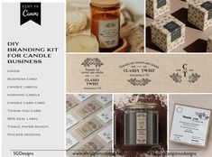 the branding and packaging design for candle making business is shown in this collage with images