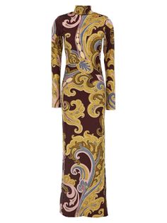 'Paisley' print stretch chenille dress, high neck, long sleeves, side split, back zip closure.ETRO'Paisley' chenille dressSlim fit Chenille Dress, Dress High Neck, Dress Slim, Side Split, Paisley Print, Style Me, Long Dress, Paisley, High Neck