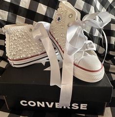 Handmade decorated Converse baby, toddler, kids or Mommy & Me bling shoes.   Please note - it can take up to 3 weeks to ship due to detailing/embellishment and personalization of each pair of shoes.  Converse shoes run big. Decorated Converse, Bedazzled Converse, Converse Baby, Shoes Converse, Bling Shoes, Sneakers Athletic, Toddler Kids, Converse Shoes, Mommy And Me