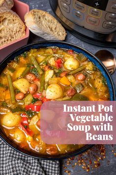 instant pot vegetable soup with beans in a bowl