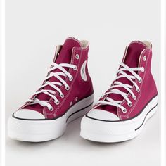 Brand New With Box. Questions? Leave A Comment Below! Dark Red Platform Converse, Red High-top Platform Sneakers With Vulcanized Sole, Red Platform High-top Sneakers, Converse Rouge, Bed Party, Red Kingdom, Das Boot, Red High Tops, Red Platform