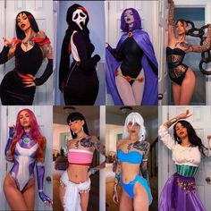 six different pictures of women in costumes