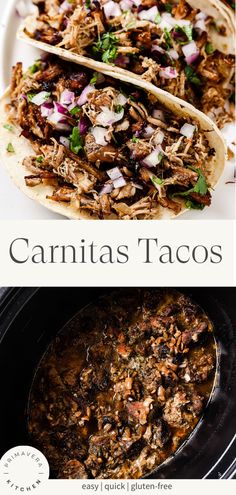 three different types of tacos with text overlays that reads, cantalas tacos