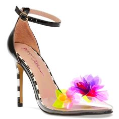 Betsey Johnson Stiletto Heel Flower Detail Ankle Strap Make A Statement In The Landyn By Betsey Johnson. This Stiletto Heeled Sandal Features Flower Details On The Toe Strap And A Striped Heel. New - No Box The Shoes In The Video / Photos Are The Exact Shoes You'd Be Buying. Make An Offer / Like This Post / Buy Now Betsey Johnson Clothes, High Heel Dress, Black Shoes Heels, Fun Heels, Betsey Johnson Shoes, Dress Work, Spike Heels, Stiletto Pumps, Boots And Sneakers