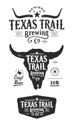 the texas trail brewing company logo and its emblems are shown in black on white