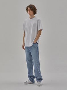 Cut for a trendy long and straight silhouette, these 12oz cotton denim pants are from Cork denim collaboration collection. They feature basic blue color from bio stone bleach washing so ideal for daily item to create various coordination. - Zip and button fastening- Five pockets- Logo leather patch at back waist- Bio stone bleach washing- Logn and straight fit Casual Washed Blue Flare Jeans With Straight Hem, Casual Flare Jeans With Straight Hem In Washed Blue, Basic Straight Leg Cotton Jeans, Casual Cotton Flare Jeans With Straight Hem, Basic Cotton Jeans For Everyday, Basic Everyday Cotton Jeans, Light Wash Straight Hem Cotton Jeans, Light Wash Cotton Jeans With Straight Hem, Basic Denim Jeans With Relaxed Fit