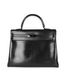 Pre-Owned Hermes Kelly Leather Handbag Black Calf Leather Bag With Palladium Hardware, Black Calf Leather Bag With Top Handle, Black Calf Leather Top Handle Bag, High-end Black Calf Leather Bag, Black Calf Leather Office Bag, Timeless Black Calf Leather Bags, Black Calf Leather Bag For Formal Occasions, Formal Black Calf Leather Bag, Black Leather Handbags