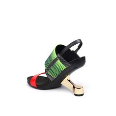 Material: PUSize: CN34, CN35, CN36, CN37, CN38, CN39, CN40, CN41Color: Green, Red, BlackHeight High: 9CMStyle: Sexy, CasualPattern Type: Leather, Open Toe, Color Block, Special Shaped Heel SandalsOccasion: Casual, Party, StreetPackage Contents: 1* Shoes, without Accessories. Modern Green Sandals For Party, Modern Green Ankle Strap Heels, Modern Multicolor Open Toe Heels, Modern Multicolor High Heel Sandals, Multicolor Open Toe Modern Heels, Modern Open Toe Heels With Metal Feet, Modern Green Sandals With Ankle Strap, Green Modern Ankle Strap Sandals, Modern Green Ankle Strap Sandals