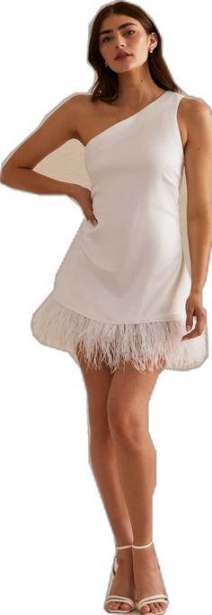 Feather Trim, White Mini Dress, Perfect Dress, One Shoulder, White Dress, Satin, Trim, Mini Dress, White