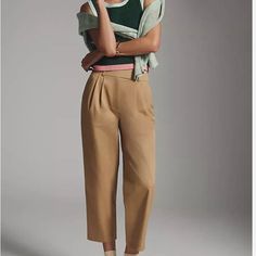 Anthropologie Exquise Barrel-Leg Chino Pants Nwt Sz: Large Cotton Side Slant Pockets Front Zip Dimensions: 13.25" Rise 31.5" Inseam 26.25" Leg Opening Chic Non-stretch Tapered Leg Dress Pants, Tailored Casual Bottoms, Tailored Bottoms For Summer Day Out, Chic Tailored Bottoms For Day Out, Cropped Jumpsuit, Wide Leg Linen Pants, Striped Jumpsuit, High Rise Pants, White Eyelet