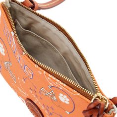 One inside zip pocket. Two inside pockets. Cell phone pocket. Inside key hook. Strap drop length 21". Lined. Feet. Zipper closure. Clemson University, Credit Card Wallet, Dooney & Bourke Bags, Dooney & Bourke, Dooney Bourke, Crossbody Shoulder Bag, Card Wallet, Inside Pocket, Zip Pockets