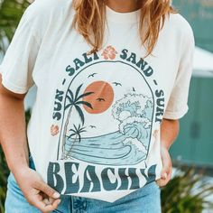 Beachy Tee | Shop Mountain Moverz T-Shirts Sand Surfing, Cute Spring Outfits, Fitted Tee, Women's Shirts, Pocket Tee, Ivory Color, Workout Tee, Tee Shop, Comfort Colors