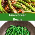 green beans and sesame seeds are shown in two different pictures, one is cooked and the other is cooked