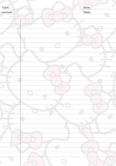 a hello kitty lined paper with pink flowers on it