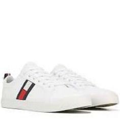 UNISEX YOUTH TOMMY HILFIGER *THE HERRITAGE FLAG* SNEAKER SIZE YOUTH 2 COLOR~WHITE/LOGO DETAIL ON HEEL AND SIDE SYNTHETIC UPPER FABRIC LINED RUBBER OUTSOLE PADDED COLLAR AND TONGUE HEEL PULL TAB CUSHIONED INSOLE NEW IN BOX MSRP $45.00 Tommy Hilfiger White Sneakers For Streetwear, White Casual Tommy Hilfiger Sneakers, Casual White Tommy Hilfiger Sneakers, White Tommy Hilfiger Sneakers With Rubber Sole, White Tommy Hilfiger Sneakers For Sports, White Tommy Hilfiger Sports Sneakers, Tommy Hilfiger White Lace-up Sneakers, White Lace-up Tommy Hilfiger Sneakers, Tommy Hilfiger White Sneakers