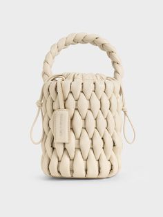 Beige Bia Woven Bucket Bag