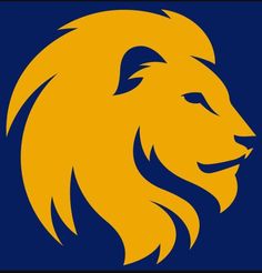 the logo of the university of southern california lions on a blue and yellow background with an orange lion's head