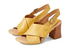 Born Tessa - Women's Shoes : Yellow : Redefine your formal style by opting for the Born Tessa Heeled Sandals and elevate your look. Soft hand-finished leather upper. Leather-covered footbed with extra foam for added comfort. Adjustable ankle strap with buckle closure. Opanka hand-crafted construction. Criss-cross strap design. Open toes and block heels. Flexible and lightweight rubber outsole with inlaid leawood to ensure high traction. Imported. Measurements: Heel Height: 3 in Weight: 10 oz Pro Elegant Slingback Sandals With Leather Footbed, Elegant Open Toe Slingback Sandals With Leather Footbed, High Heel Sandals With Adjustable Strap, Medium Width, Adjustable High Heel Slingback Sandals With Heel Strap, Summer Closed Toe Heels With Adjustable Strap, Ankle Strap Heels With Leather Sole, Adjustable Closed Toe Slingback Sandals With Heel Strap, Adjustable Open Heel Slingback Sandals With Removable Insole, Adjustable Open Heel Slingback Sandals