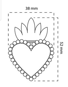 a drawing of a heart with beads on the bottom and an image of a flower in the middle