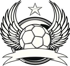 a soccer ball with wings and ribbon around it on a white background stock illustration, clipping