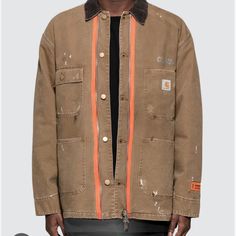 Brand New Never Worn No Low Balls Urban Brown Utility Jacket For Streetwear, Brown Utility Jacket For Streetwear, Rugged Streetwear Outerwear With Patch Pockets, Rugged Outerwear With Patch Pockets For Streetwear, Rugged Long Sleeve Outerwear For Streetwear, Rugged Utility Jacket For Fall Streetwear, Carhartt Jacket, Heron Preston, Preston