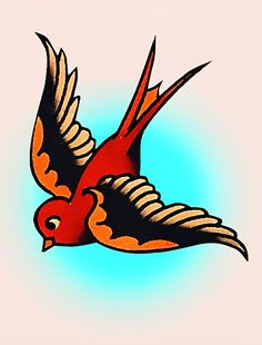 a red bird flying in the sky with its wings spread