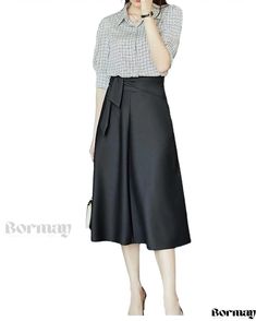 Bormay - Elegant and Multifunctional Black High-Waisted Belted Midi Skirt for Fashionable Hip Coverage Belted Midi Skirt, Midi Skirt Casual, Plaid Pleated Skirt, Elegant Skirt, Mid Length Skirts, Black Midi Skirt, Skirt Skirt, Types Of Skirts, A Line Skirt