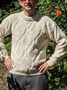 Men's sweater handknit with wool mix yarn. Its soft and warm with unique pattern, white to light cream to beige color. It would be a great holiday gift! Machine washable and dryable. Beige Knit Sweater Outfit Men, White Hand-knitted Merino Wool Sweater, White Hand Knitted Merino Wool Sweater, Hand Knitted Merino Wool Cream Sweater, White Merino Wool Knitted Sweater, Cream Wool Knitted Sweater, White Knitted Merino Wool Sweater, Cream Merino Wool Knitted Sweater, Cream Knitted Wool Sweater