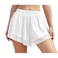 Asklazy 3 Layer Women's Chiffon Shorts: your ultimate trendy summer must-have! Size: L.  Color: White.  Gender: female.  Age Group: adult. White High-waisted Athletic Shorts For Beach, Casual White Moisture-wicking Athletic Shorts, White Athletic Shorts With Built-in Shorts, Relaxed Fit, White Athletic Shorts With 4-way Stretch And Built-in Shorts, White Moisture-wicking Mesh Athletic Shorts, Womens Sweat Shorts, Chiffon Shorts, Bottom Workout, Athlete Workout