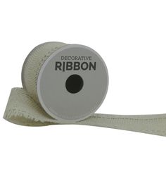 a white ribbon with the words decorative ribbon in black and white on it's side