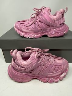 Pink Balenciaga Track, Balenciaga Track Sneaker, Balenciaga Track Sneakers, Pink Balenciaga, Track Sneakers, Style Balenciaga, Bday List, Pretty Shoes Sneakers, Kicks Shoes