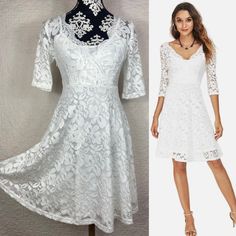 Nwt Atnlewhi White Lace Knee Length Swing Dress Cocktail / Party Size S ~ Please Double Check Measurements On The Pictures Color White Beautiful Lace Dress Knee Length Short Sleeve V-Neckline Fit & Flare Swing Dress Zipper Side Material 95% Cotton 5% Spandex Condition Excellent New With Tag Party, Wedding, Cocktail,Special Occasions Reasonable Offers Are Welcome Bundle 2 Or More Discount 20% & Discount Shipping ( Bundle Your Items/ "Like" And I Will Give You An Offer Max 5 Pounds Bundle Fast Shi White A-line Lace Dress With Lace Patchwork, Fit And Flare Lace Dress For Wedding, Summer A-line Dress With Lace Sleeves, White A-line Dress With Lace Sleeves, White A-line Lace Dress With Lace Sleeves, Summer Wedding Lace Dress Fit And Flare, Summer Wedding Fit And Flare Lace Dress, White A-line Lace Dress For Summer, White V-neck Lace Dress For Party