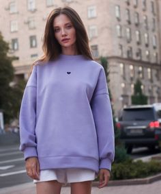 Experience comfort and style with our warm fleece sweatshirt in a beautiful lilac color. Say goodbye to pilling issues! Our sweatshirts are crafted from high-quality fabrics, ensuring both comfort and durability. Made from a blend of 80% cotton and 20% polyester, they are soft to the touch, cozy to wear, and easy to care for. This sweatshirt features a high-quality, long-lasting print that adds a touch of sophistication to your style. Whether you're lounging at home or stepping out, this premium Womens Sweatshirts, Lilac Color, Fleece Sweatshirt, Style Expert, Oversized Sweatshirt, Heart Design, Sweatshirts Women, Sweat Shirt, Quality Fabric