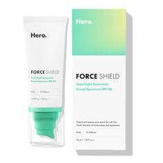 Meet your dream sunscreen for acne-prone skin. This ultra-breathable mineral SPF 30 checks every box: airy-light, shine-free, and weightless. Summer days never felt so good. Force Shield serves effortless UVA/UVB protection daily with a smooth, skin-like finish. Use it alone or as a primer – the gel formula plays well with makeup (and visibly blurs redness with a sheer green tint). Helps visibly balance redness with a barely-there green tint. Force Shield, Best Sunscreens, Body Sunscreen, Zinc Oxide, Skin Routine, Mineral Sunscreen, Broad Spectrum Sunscreen, Spf Sunscreen, Gel Cream