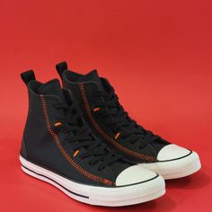 Converse Chuck Taylor All Star High Top Black And Orange Unisex Sneakers 172467f Nwt Size Guide: Men's 6.5 - Women's 8.5 Mpn: 172467f New With Tag. Orange Converse, Das Boot, Casual Footwear, Orange Shoes, Black Converse, Shoe Design, Black High Tops, Black And Orange, Converse Chuck Taylor All Star